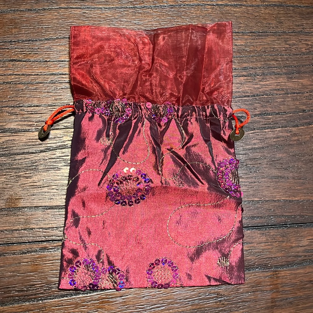 $1 Add-On Drawstring Bag Red Sequins Asian Coins Gift Bag Chinese Embroidered